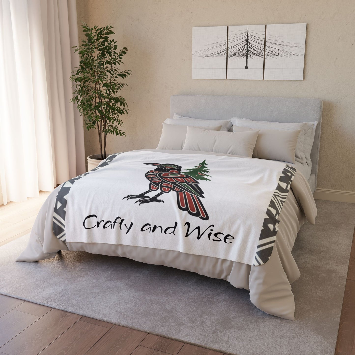 Crafty and Wise Sherpa Blanket — Native Raven & Pine Fleece Throw
