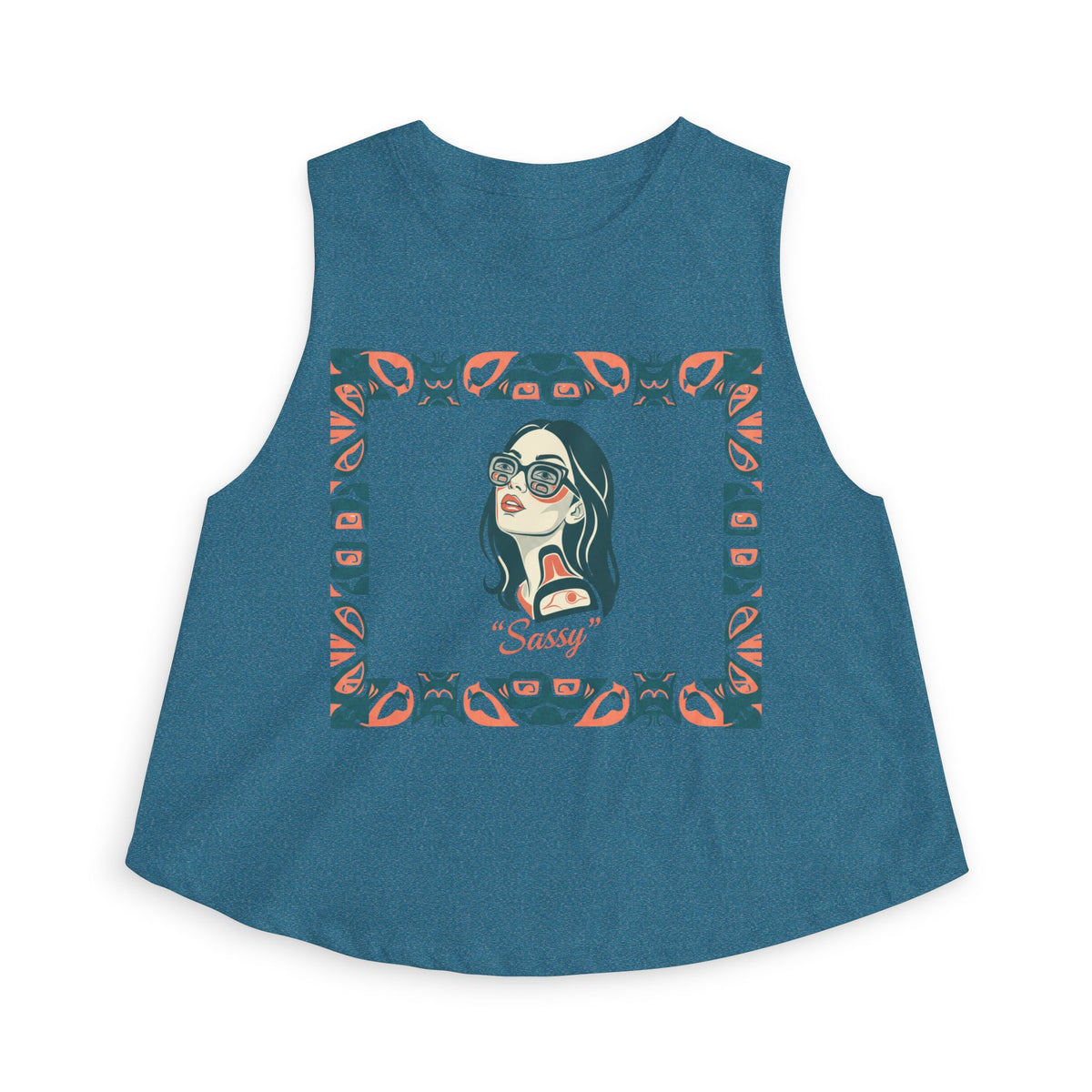 Pre-Contact Sunglasses Crop Top — Retro Aboriginal Graphic Women's Tank