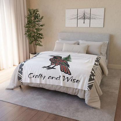 Crafty and Wise Sherpa Blanket — Native Raven & Pine Fleece Throw