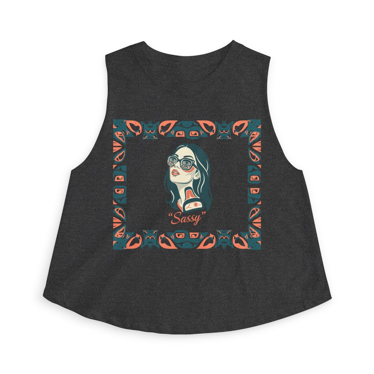 Pre-Contact Sunglasses Crop Top — Retro Aboriginal Graphic Women's Tank