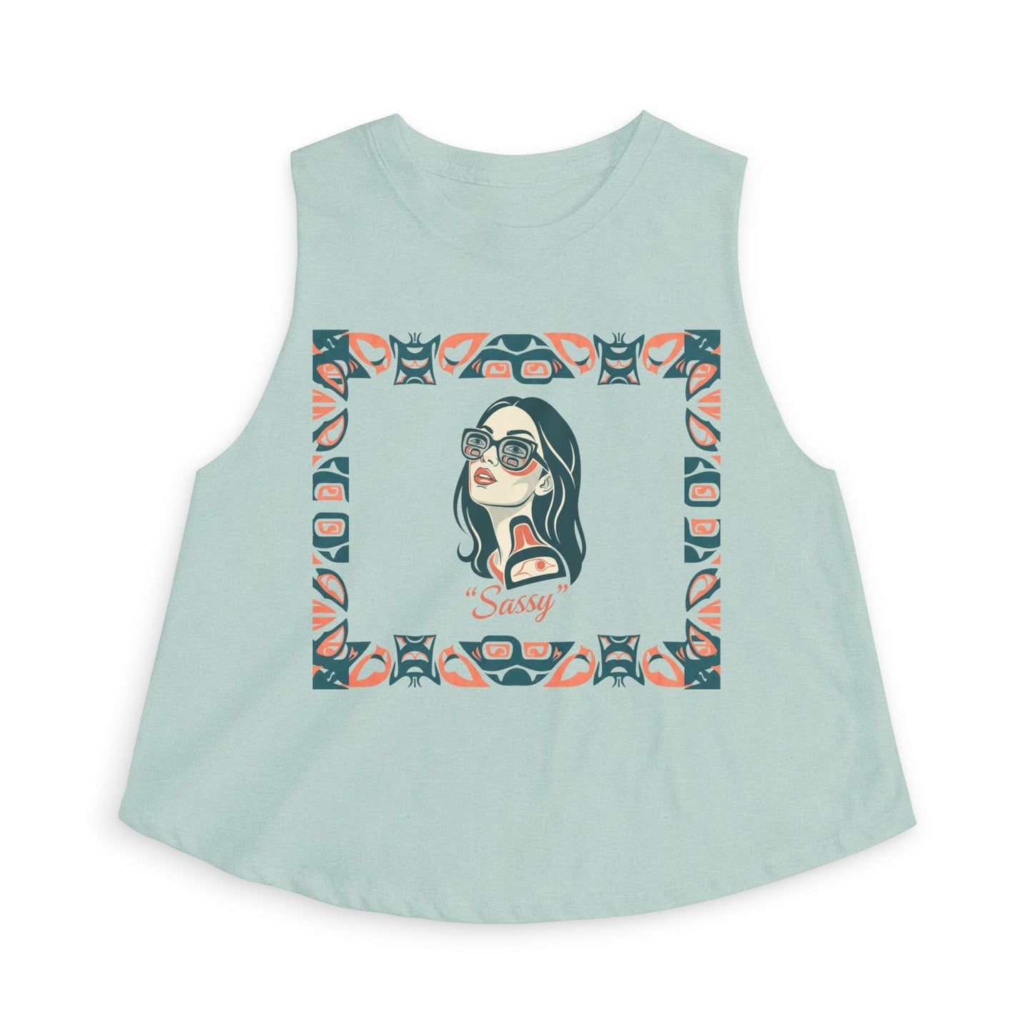 Pre-Contact Sunglasses Crop Top — Retro Aboriginal Graphic Women's Tank