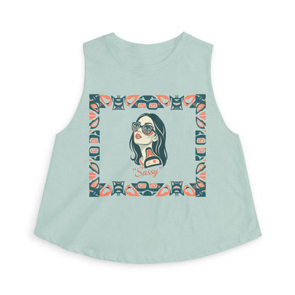 Pre-Contact Sunglasses Crop Top — Retro Aboriginal Graphic Women's Tank