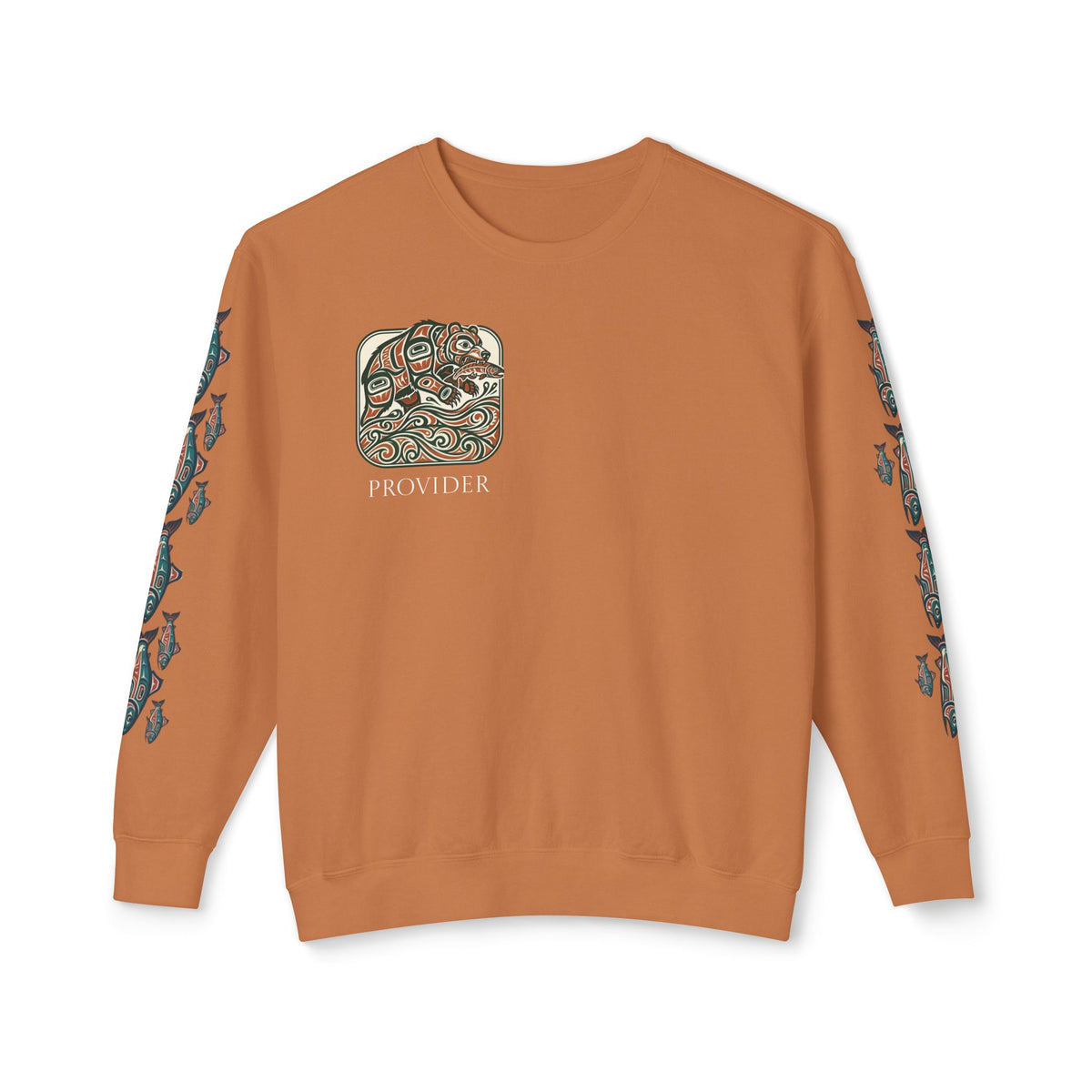 Provider Pullover Crewneck Sweatshirt — Tribal Salmon Sleeve Design