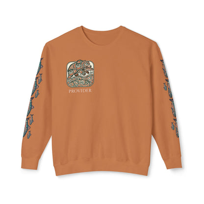 Provider Pullover Crewneck Sweatshirt — Tribal Salmon Sleeve Design