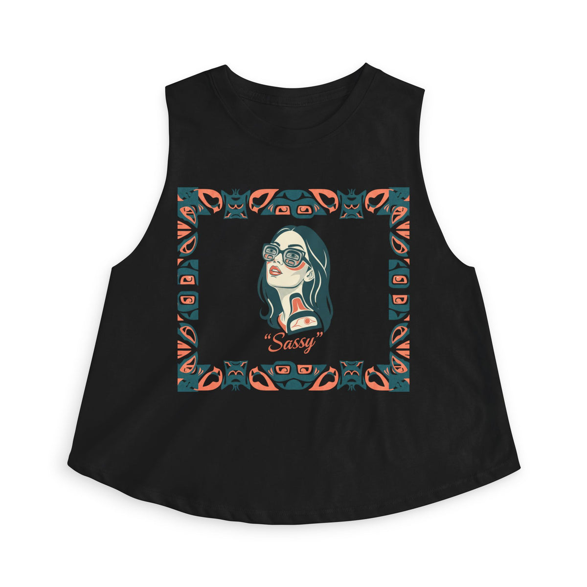Pre-Contact Sunglasses Crop Top — Retro Aboriginal Graphic Women's Tank