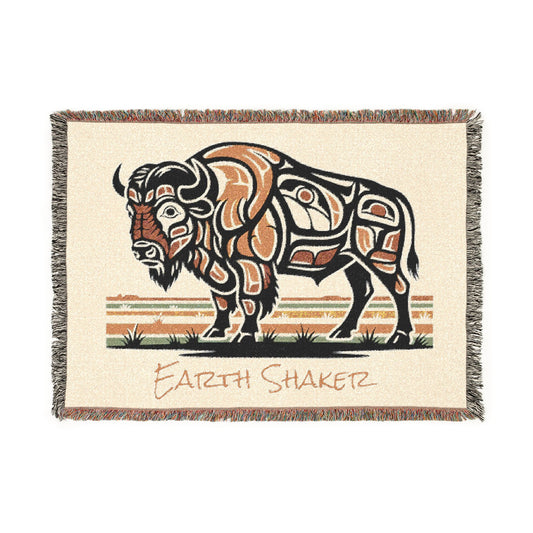 Earth Shaker Woven Blanket — Native Buffalo Tapestry Throw