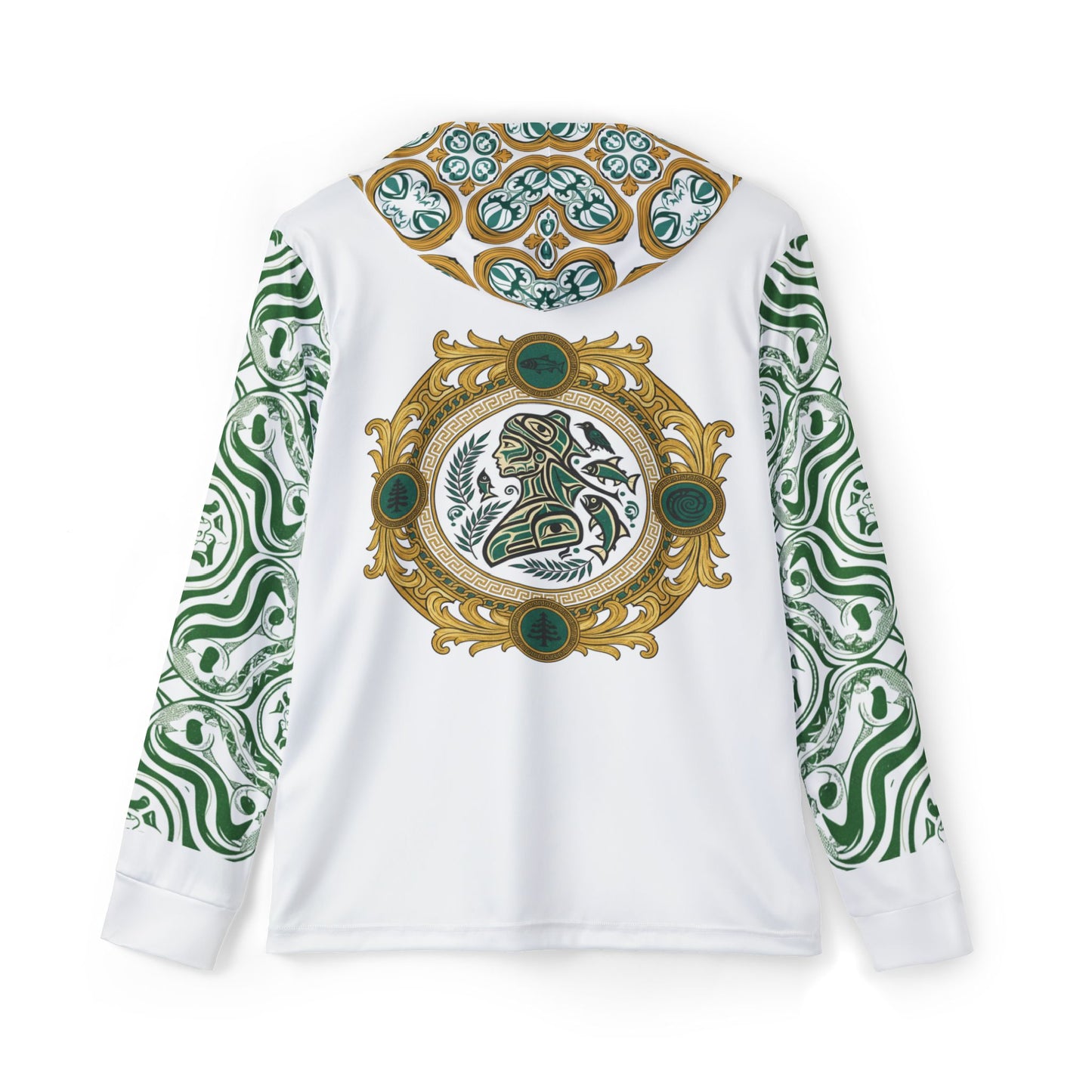 Tradition with Motion Athletic Hoodie — Green Ornamental AOP Warmup Top