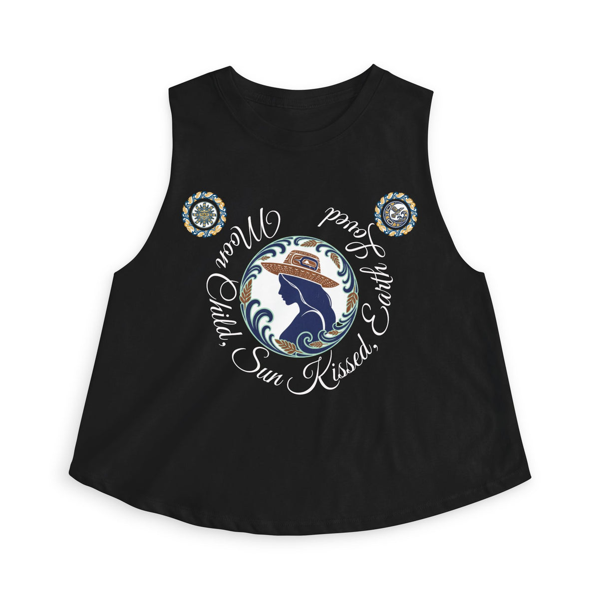 Crop Top — "Moon Child" Coast Salish Celestial Graphic