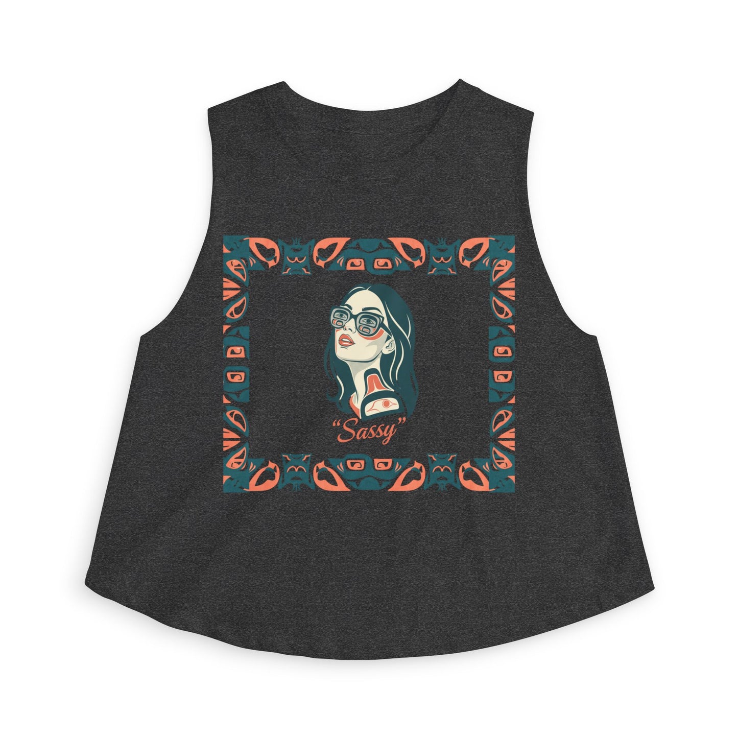 Pre-Contact Sunglasses Crop Top — Retro Aboriginal Graphic Women's Tank