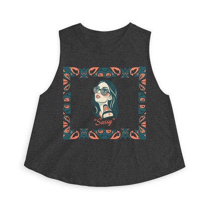 Pre-Contact Sunglasses Crop Top — Retro Aboriginal Graphic Women's Tank