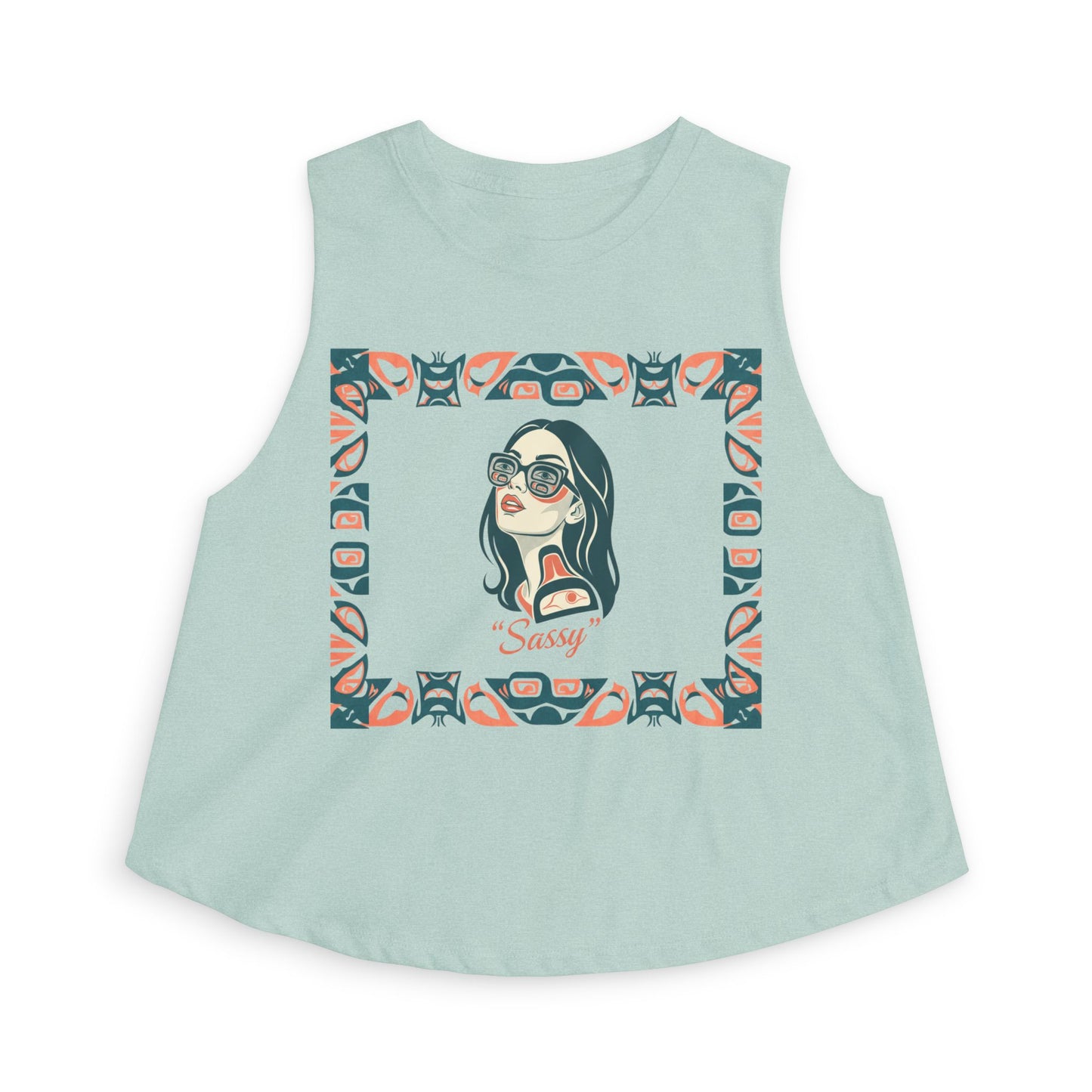 Pre-Contact Sunglasses Crop Top — Retro Aboriginal Graphic Women's Tank