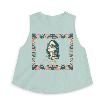 Pre-Contact Sunglasses Crop Top — Retro Aboriginal Graphic Women's Tank