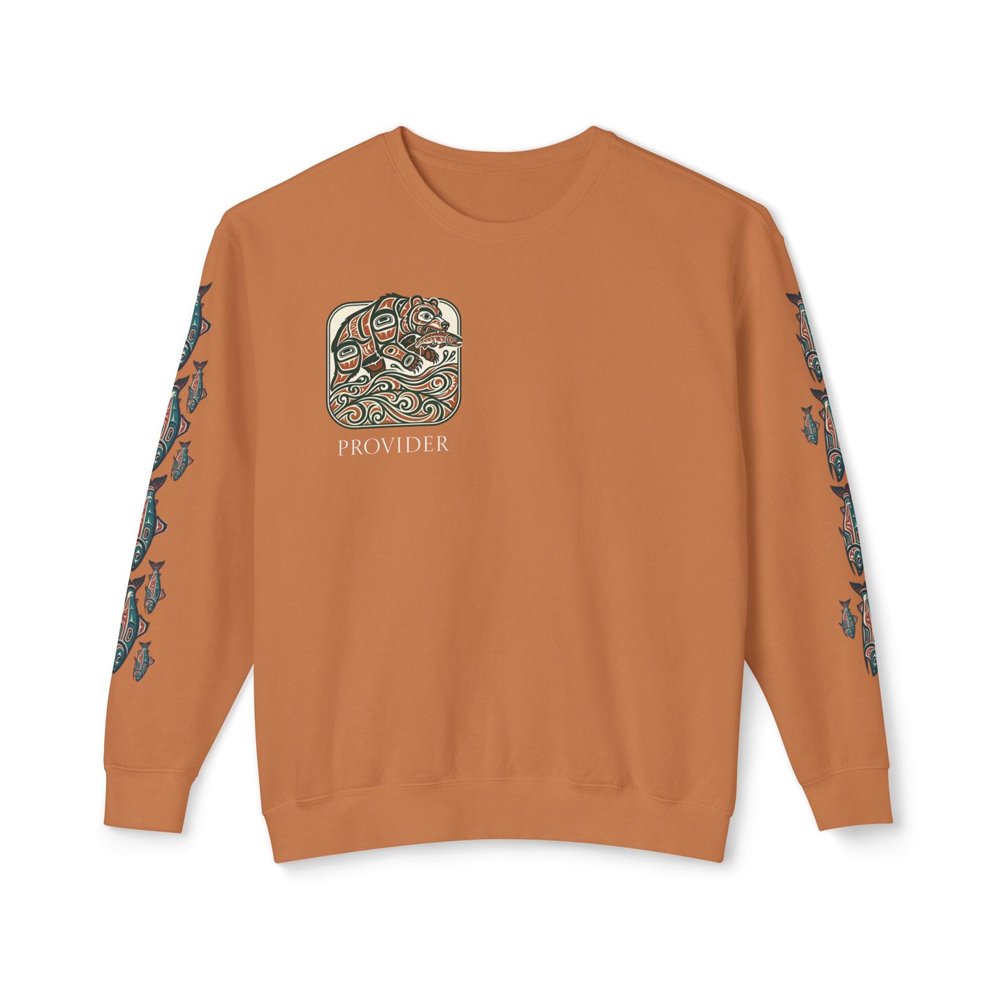 Provider Pullover Crewneck Sweatshirt — Tribal Salmon Sleeve Design