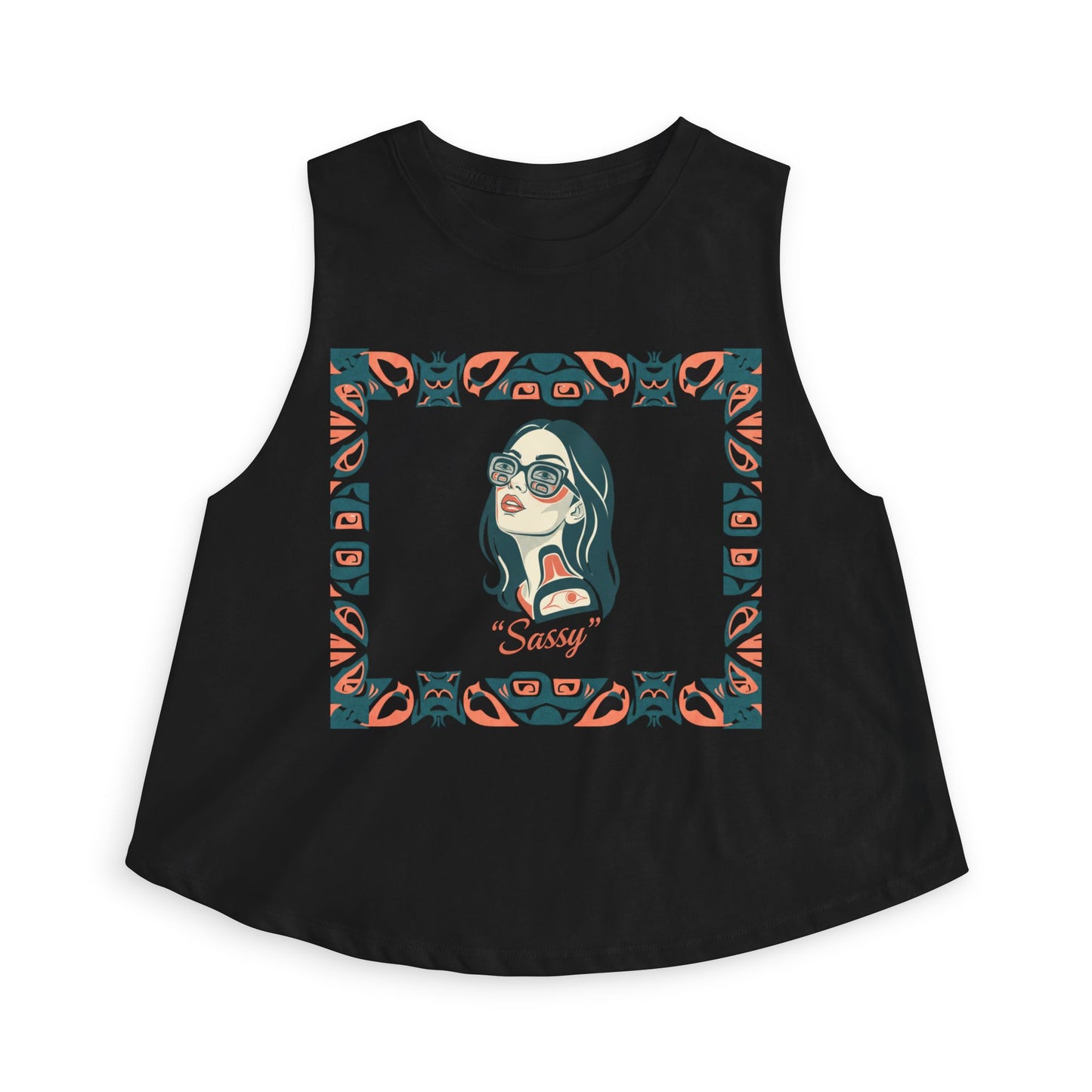 Pre-Contact Sunglasses Crop Top — Retro Aboriginal Graphic Women's Tank