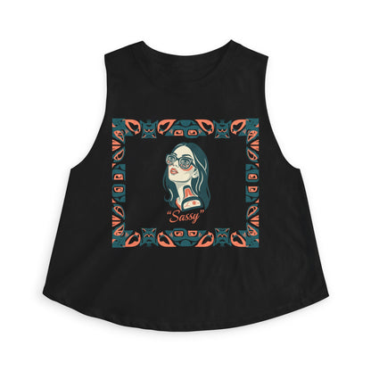Pre-Contact Sunglasses Crop Top — Retro Aboriginal Graphic Women's Tank