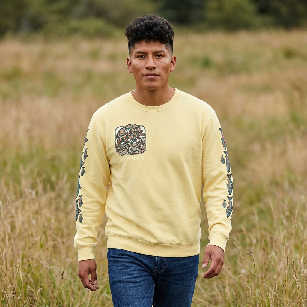Provider Pullover Crewneck Sweatshirt — Tribal Salmon Sleeve Design