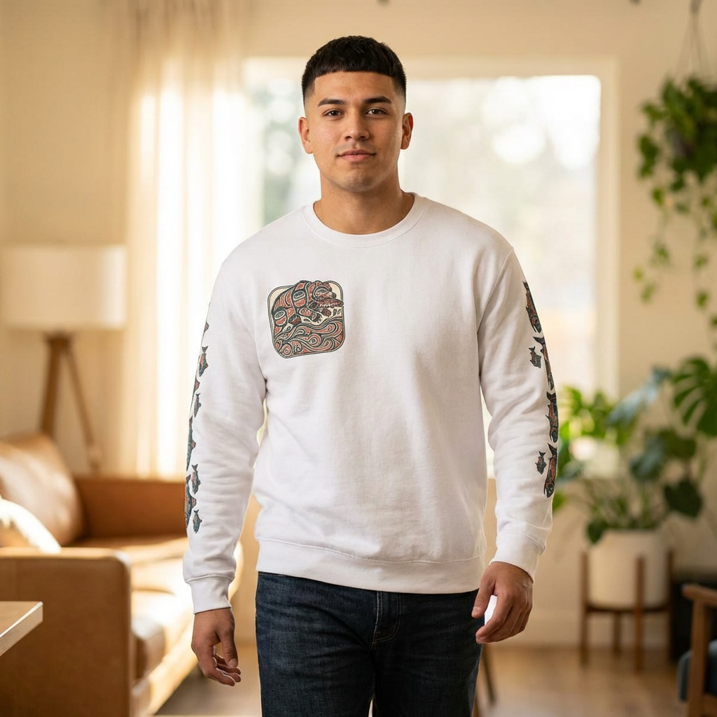 Provider Pullover Crewneck Sweatshirt — Tribal Salmon Sleeve Design