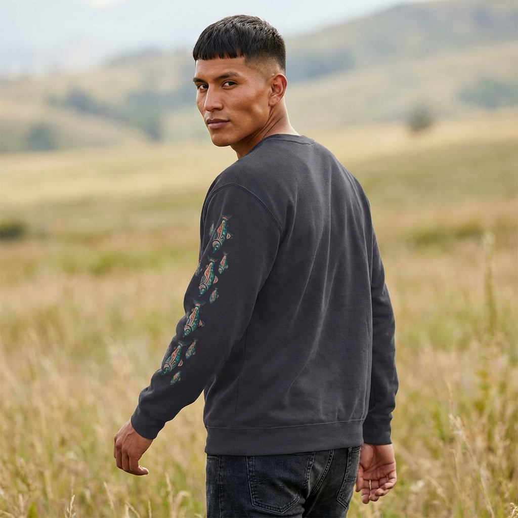 Provider Pullover Crewneck Sweatshirt — Tribal Salmon Sleeve Design