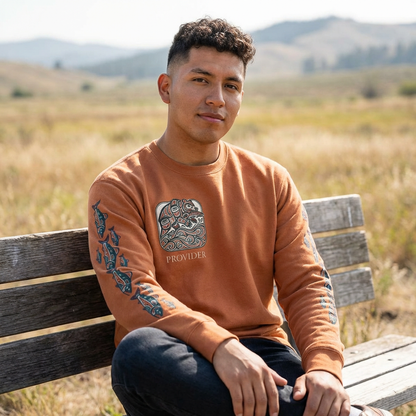 Provider Pullover Crewneck Sweatshirt — Tribal Salmon Sleeve Design