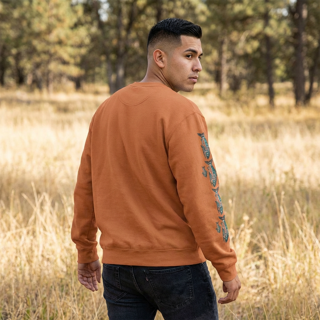 Provider Pullover Crewneck Sweatshirt — Tribal Salmon Sleeve Design