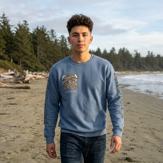 Provider Pullover Crewneck Sweatshirt — Tribal Salmon Sleeve Design