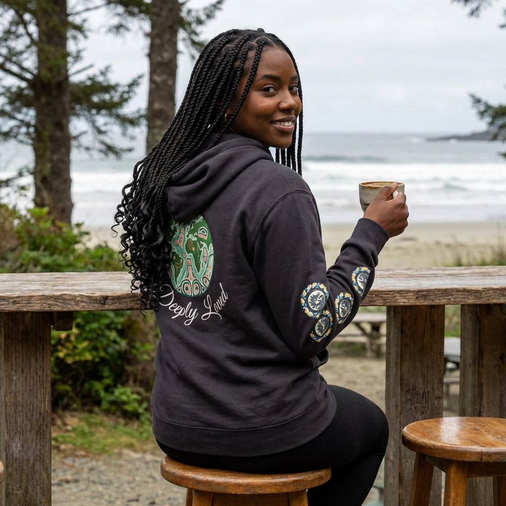 Moon Child Hoodie — Coast Salish Celestial Graphic Hooded Sweatshirt