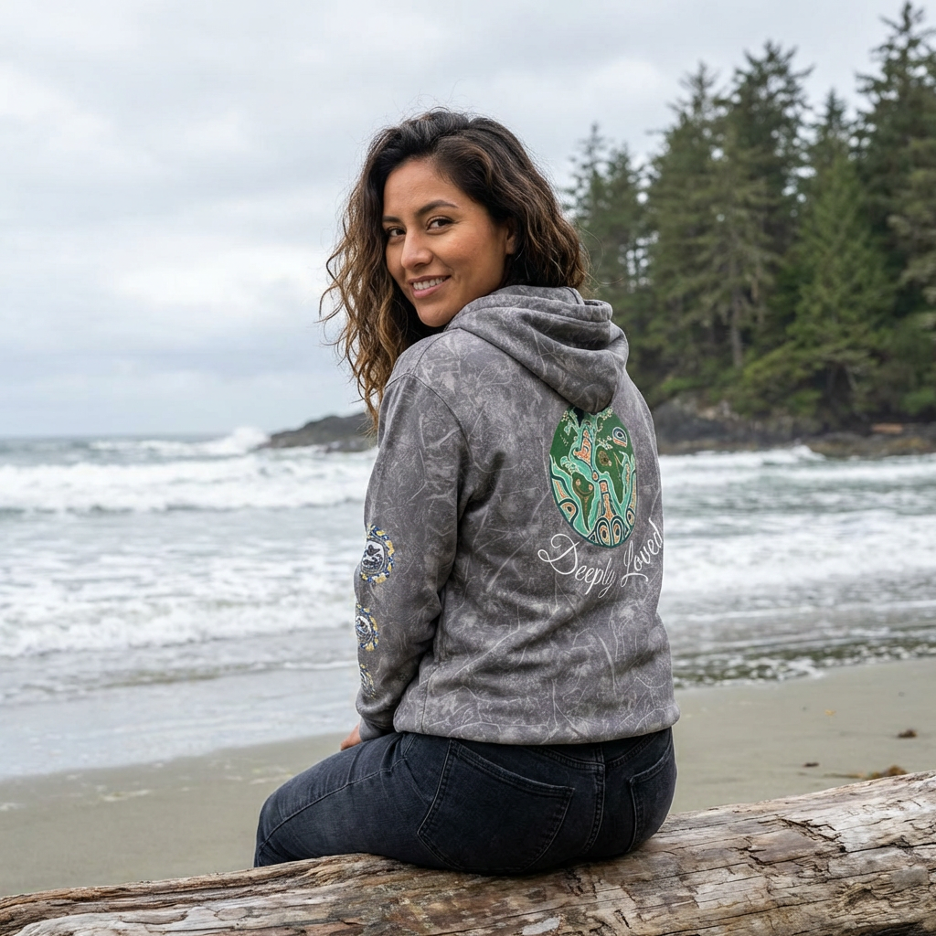 Moon Child Hoodie — Coast Salish Celestial Graphic Hooded Sweatshirt