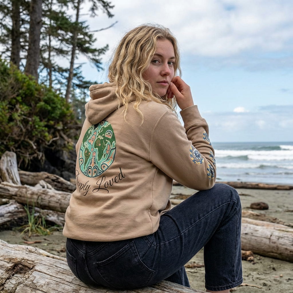Moon Child Hoodie — Coast Salish Celestial Graphic Hooded Sweatshirt