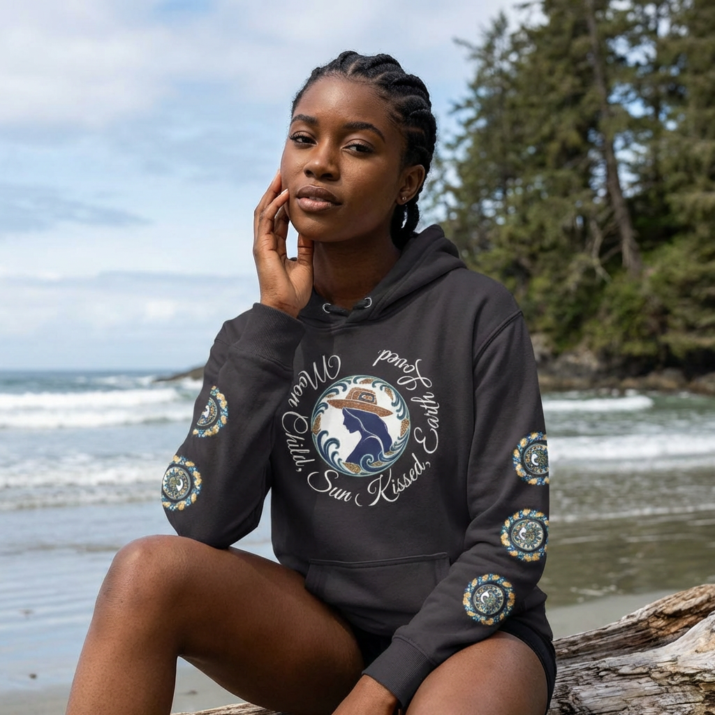 Moon Child Hoodie — Coast Salish Celestial Graphic Hooded Sweatshirt