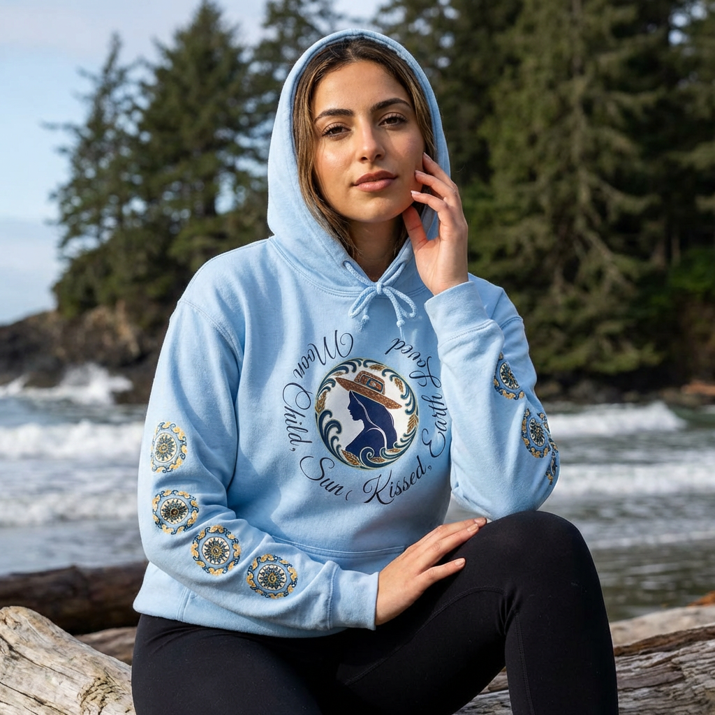 Moon Child Hoodie — Coast Salish Celestial Graphic Hooded Sweatshirt