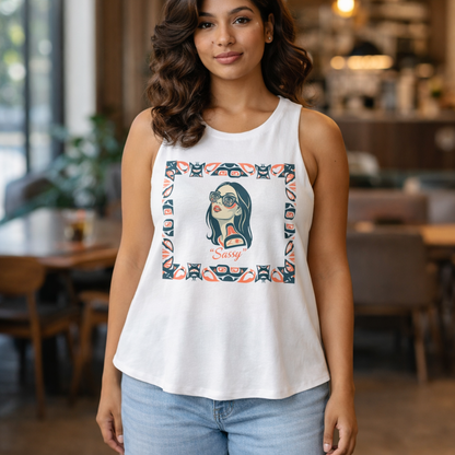 Pre-Contact Sunglasses Crop Top — Retro Aboriginal Graphic Women's Tank
