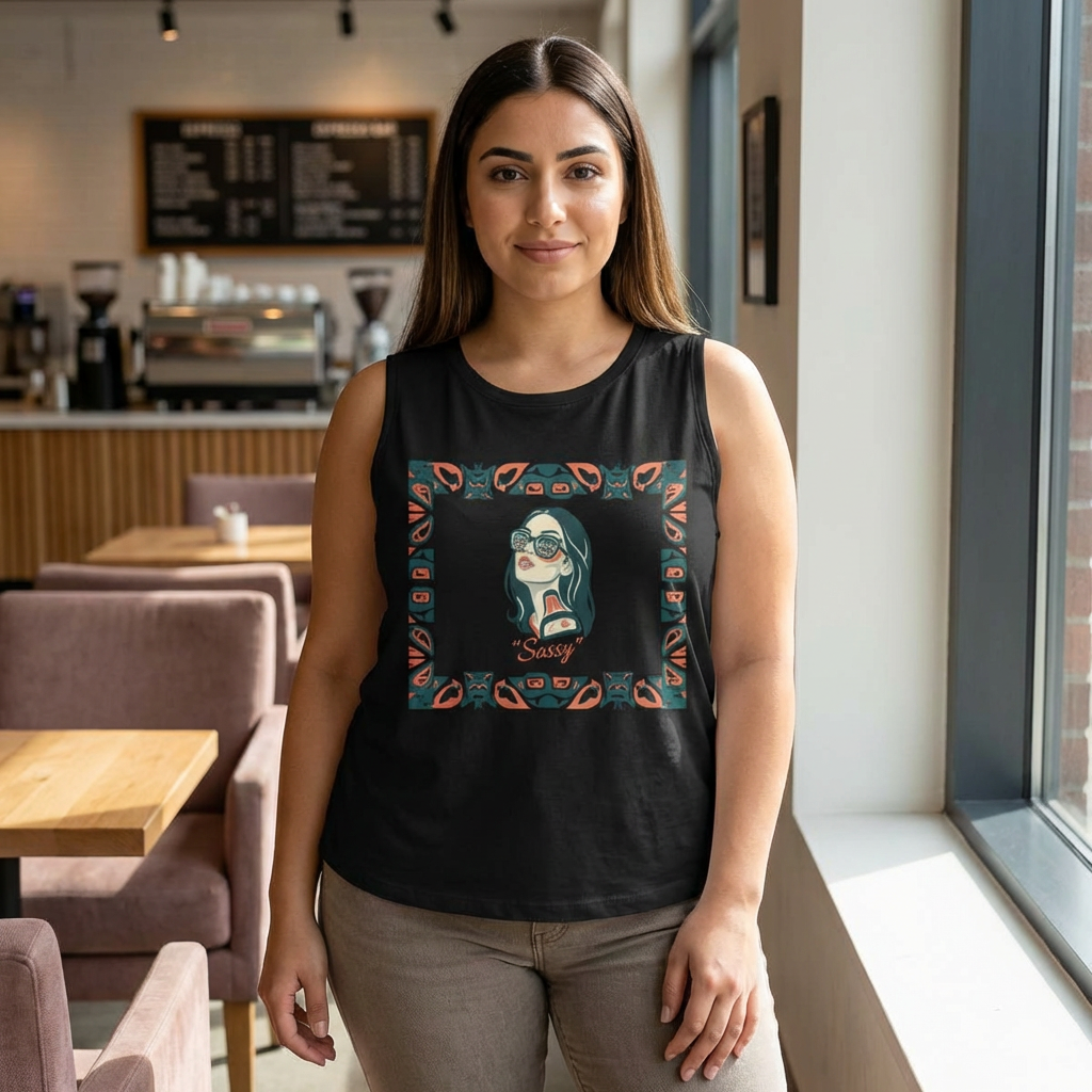 Pre-Contact Sunglasses Crop Top — Retro Aboriginal Graphic Women's Tank