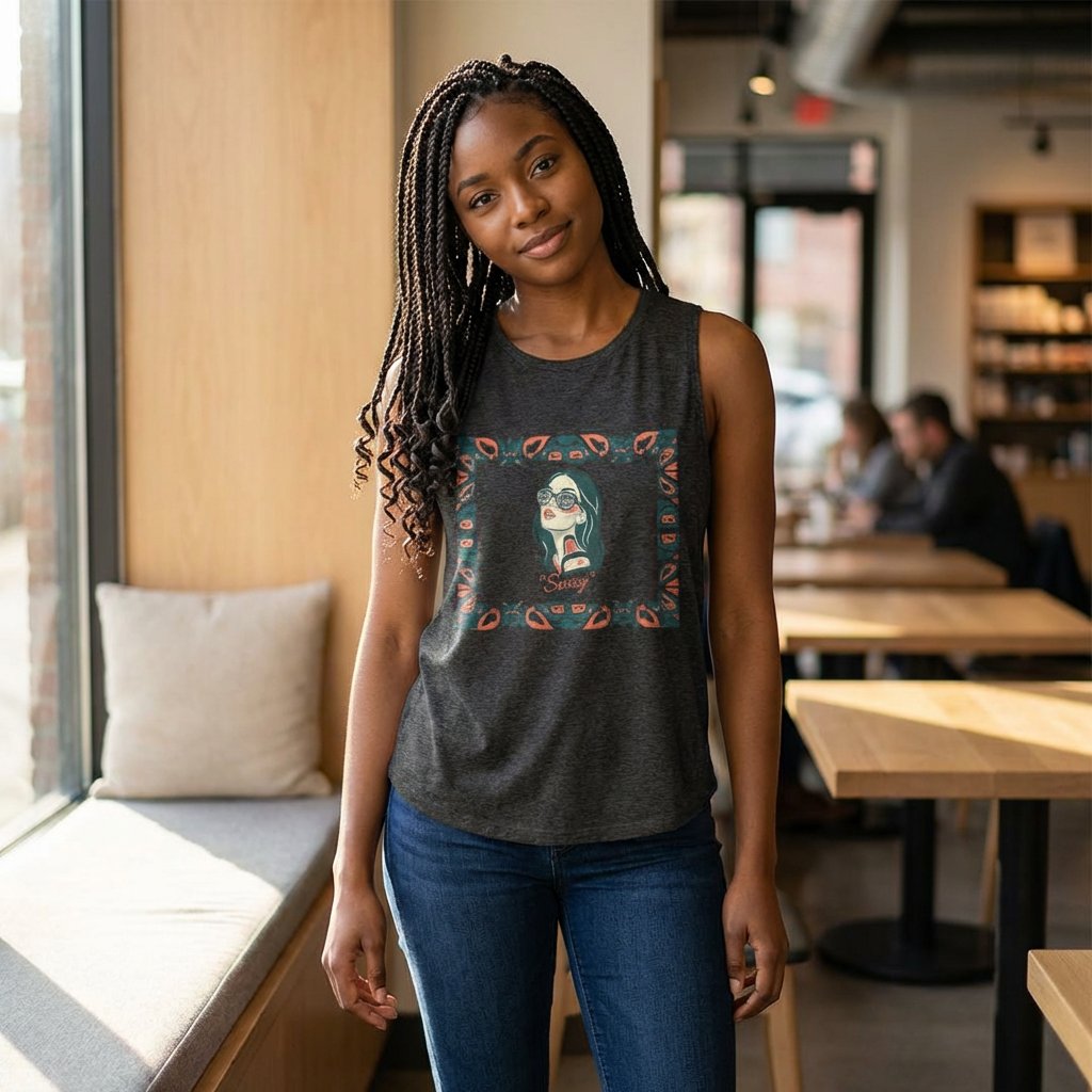 Pre-Contact Sunglasses Crop Top — Retro Aboriginal Graphic Women's Tank