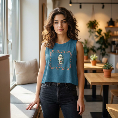 Pre-Contact Sunglasses Crop Top — Retro Aboriginal Graphic Women's Tank