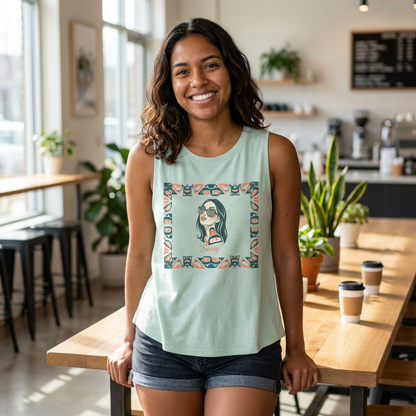 Pre-Contact Sunglasses Crop Top — Retro Aboriginal Graphic Women's Tank
