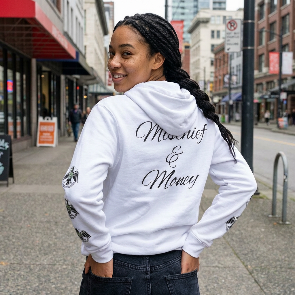 Mischief & Money Hoodie — Raven Graphic Pullover