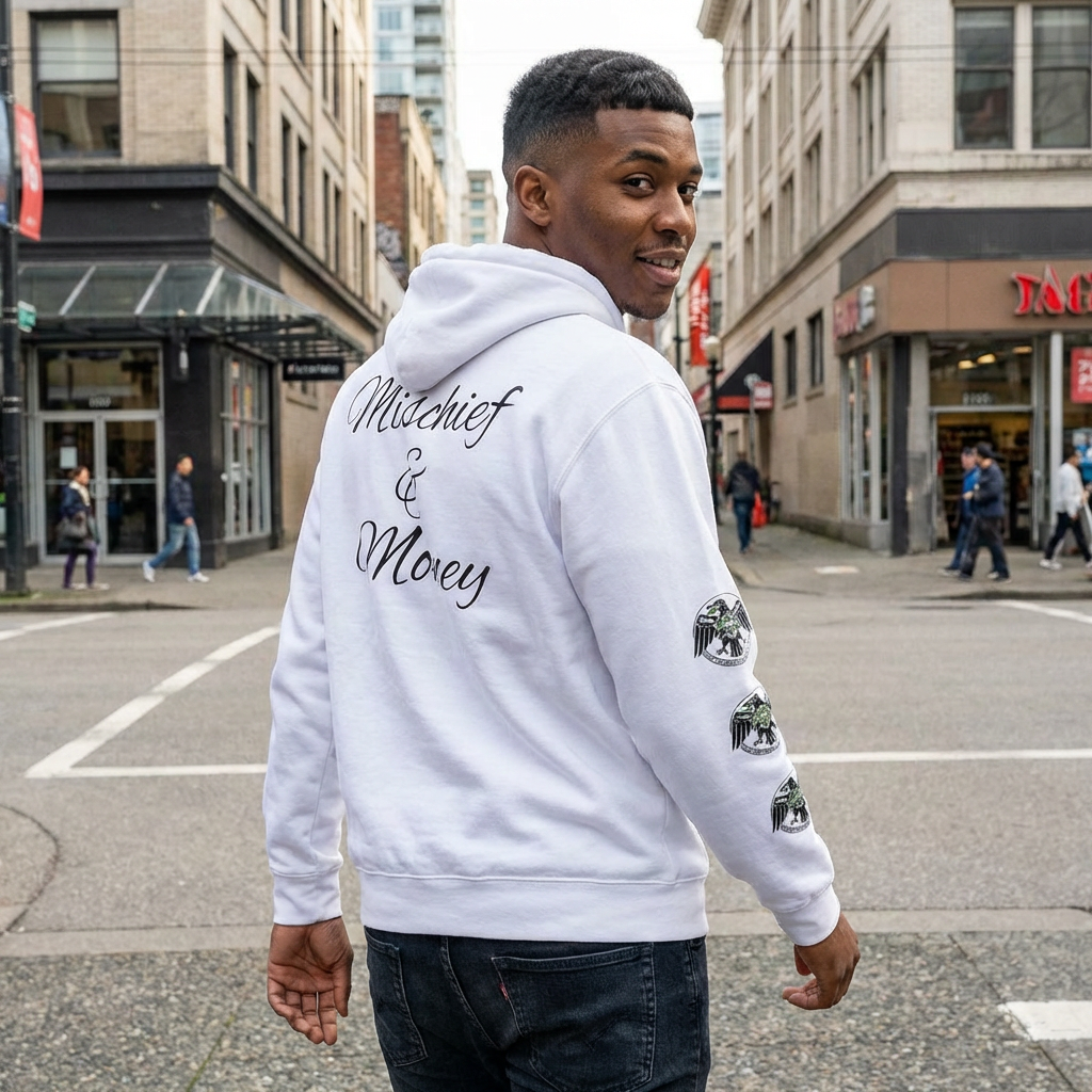 Mischief & Money Hoodie — Raven Graphic Pullover