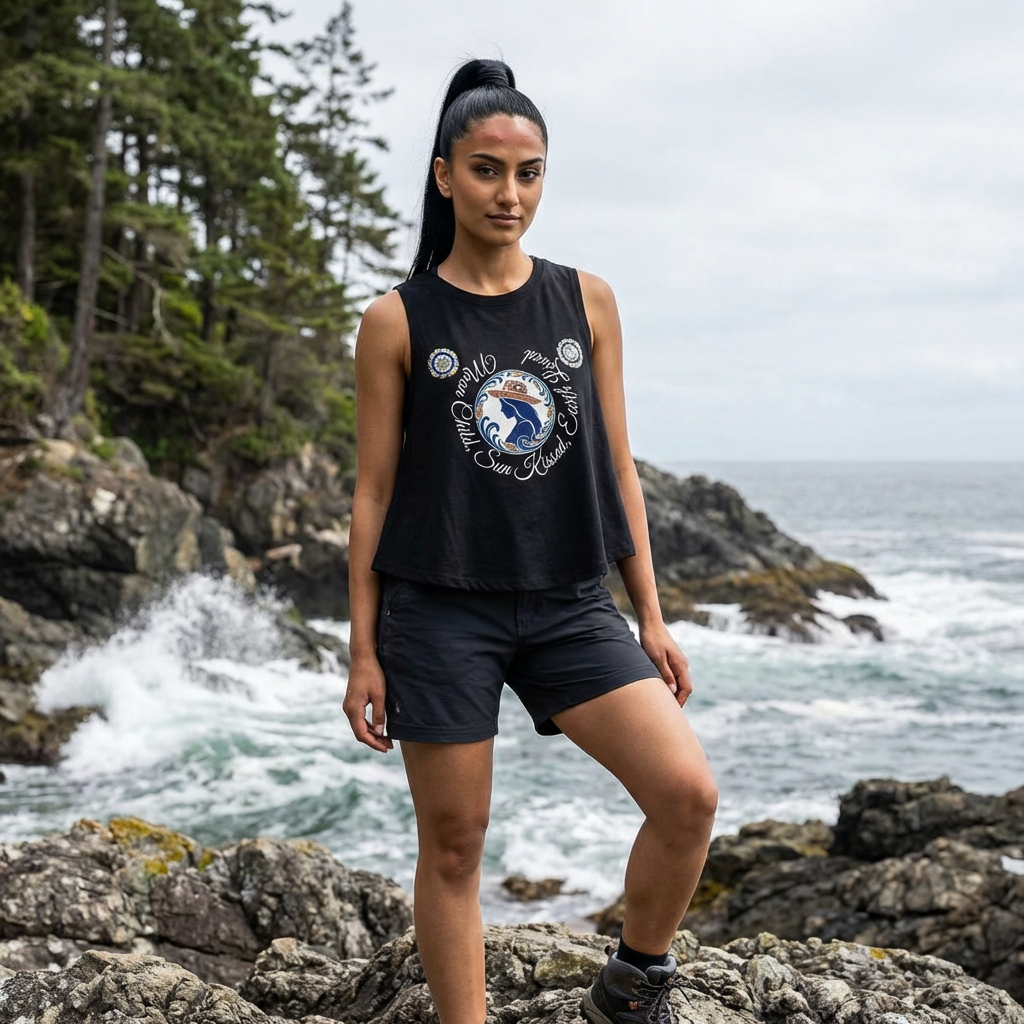 Crop Top — "Moon Child" Coast Salish Celestial Graphic