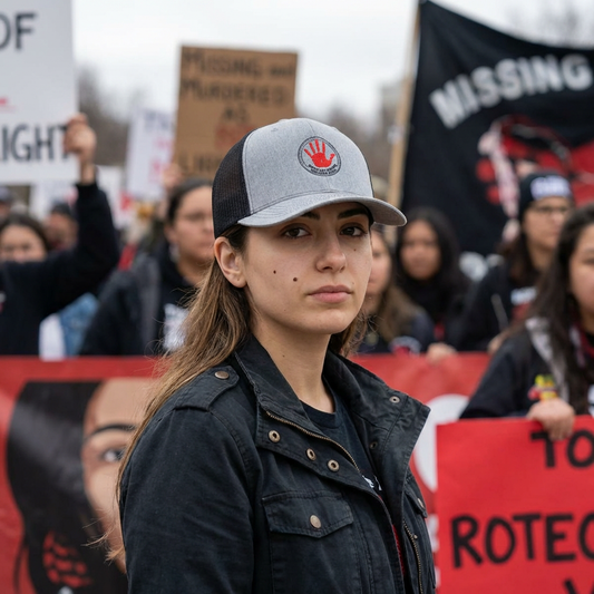 Trucker Cap — Red Handprint 'Stop Human Trafficking' Awareness Hat