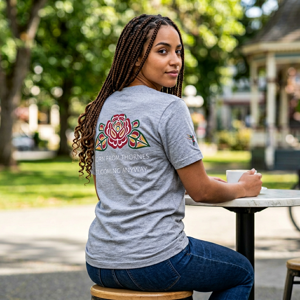 Not a Delicate Rose Tee — Born From Thorns Blooming Anyway Floral Graphic T‑Shirt