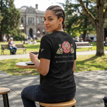 Not a Delicate Rose Tee — Born From Thorns Blooming Anyway Floral Graphic T‑Shirt