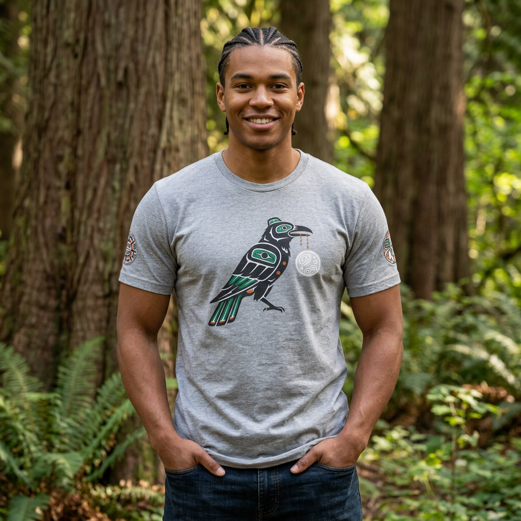 Raven Totem Graphic Tee — Northwest Tribal Bird Design