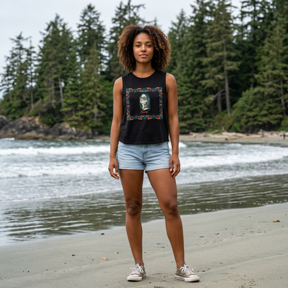 Pre-Contact Sunglasses Crop Top — Retro Aboriginal Graphic Women's Tank