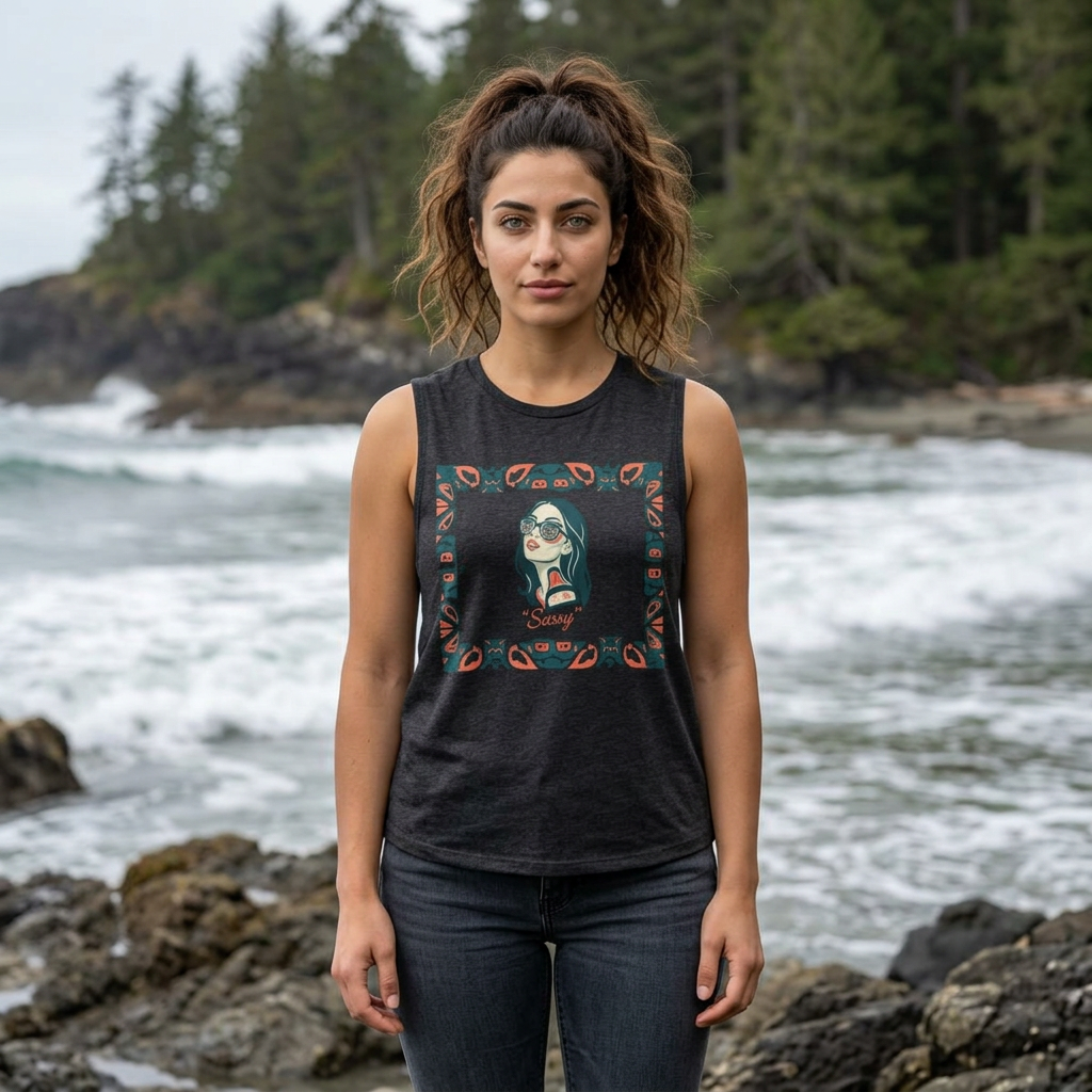 Pre-Contact Sunglasses Crop Top — Retro Aboriginal Graphic Women's Tank