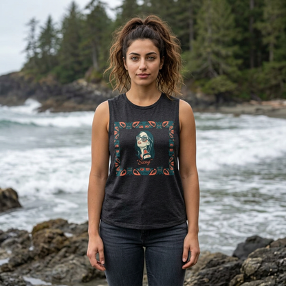 Pre-Contact Sunglasses Crop Top — Retro Aboriginal Graphic Women's Tank