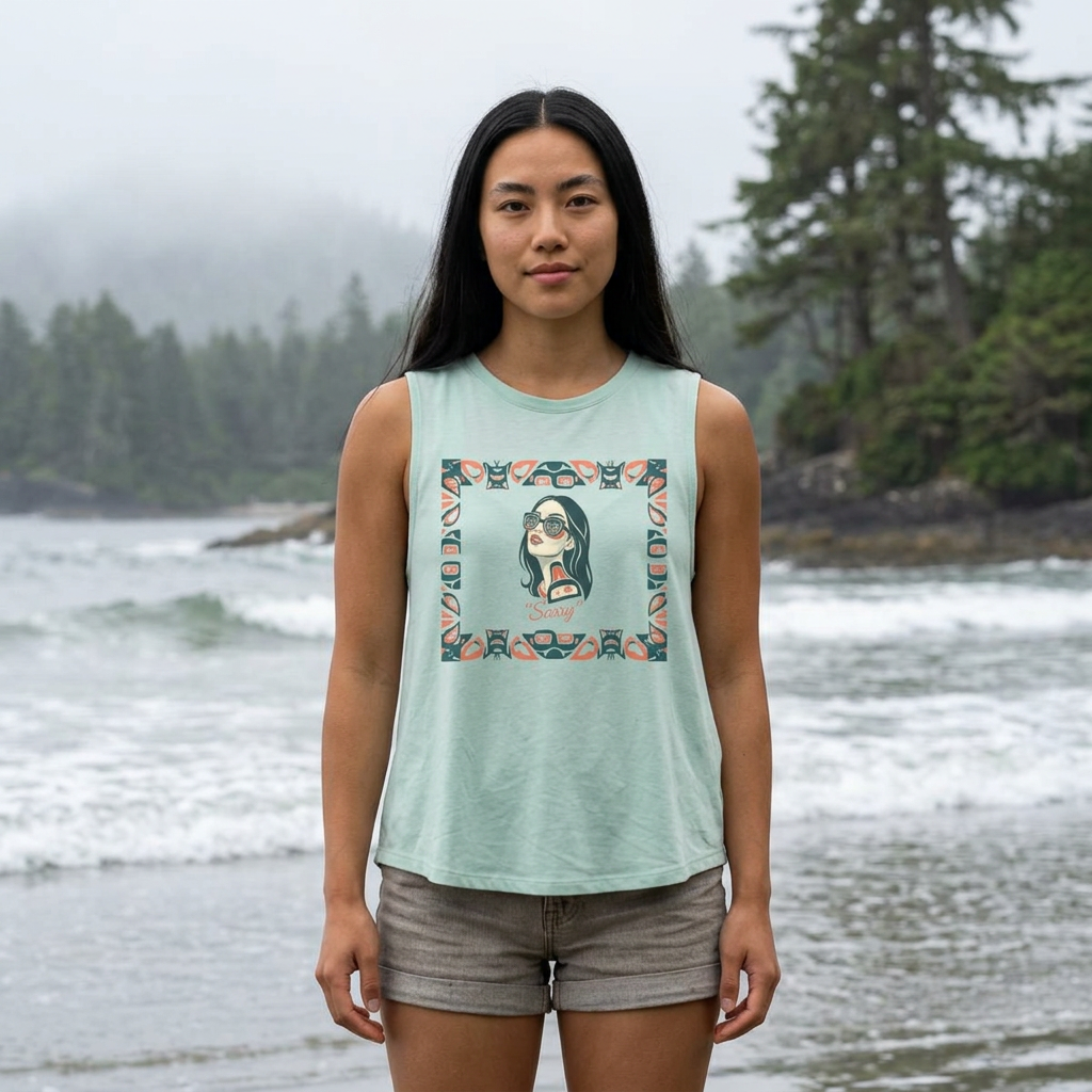Pre-Contact Sunglasses Crop Top — Retro Aboriginal Graphic Women's Tank