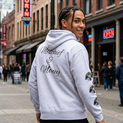 Mischief & Money Hoodie — Raven Graphic Pullover