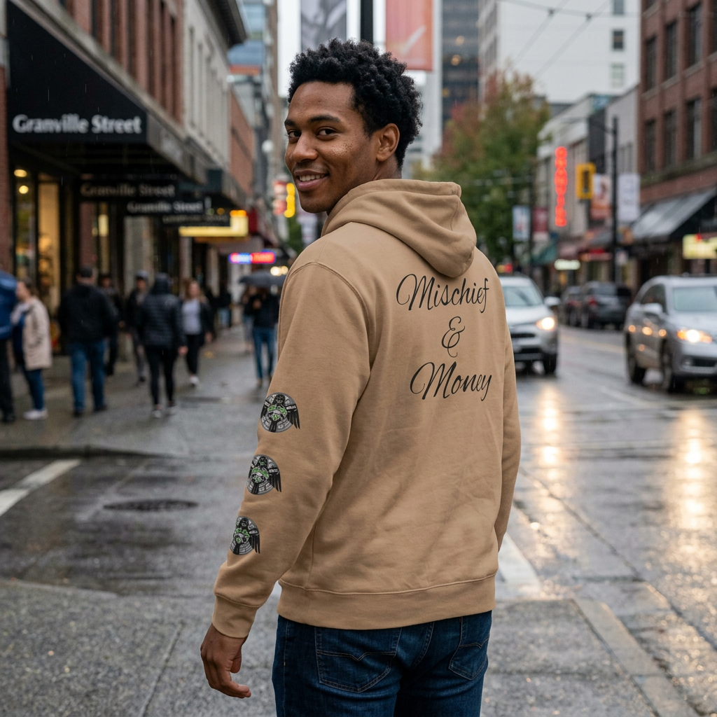 Mischief & Money Hoodie — Raven Graphic Pullover