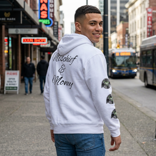 Mischief & Money Hoodie — Raven Graphic Pullover