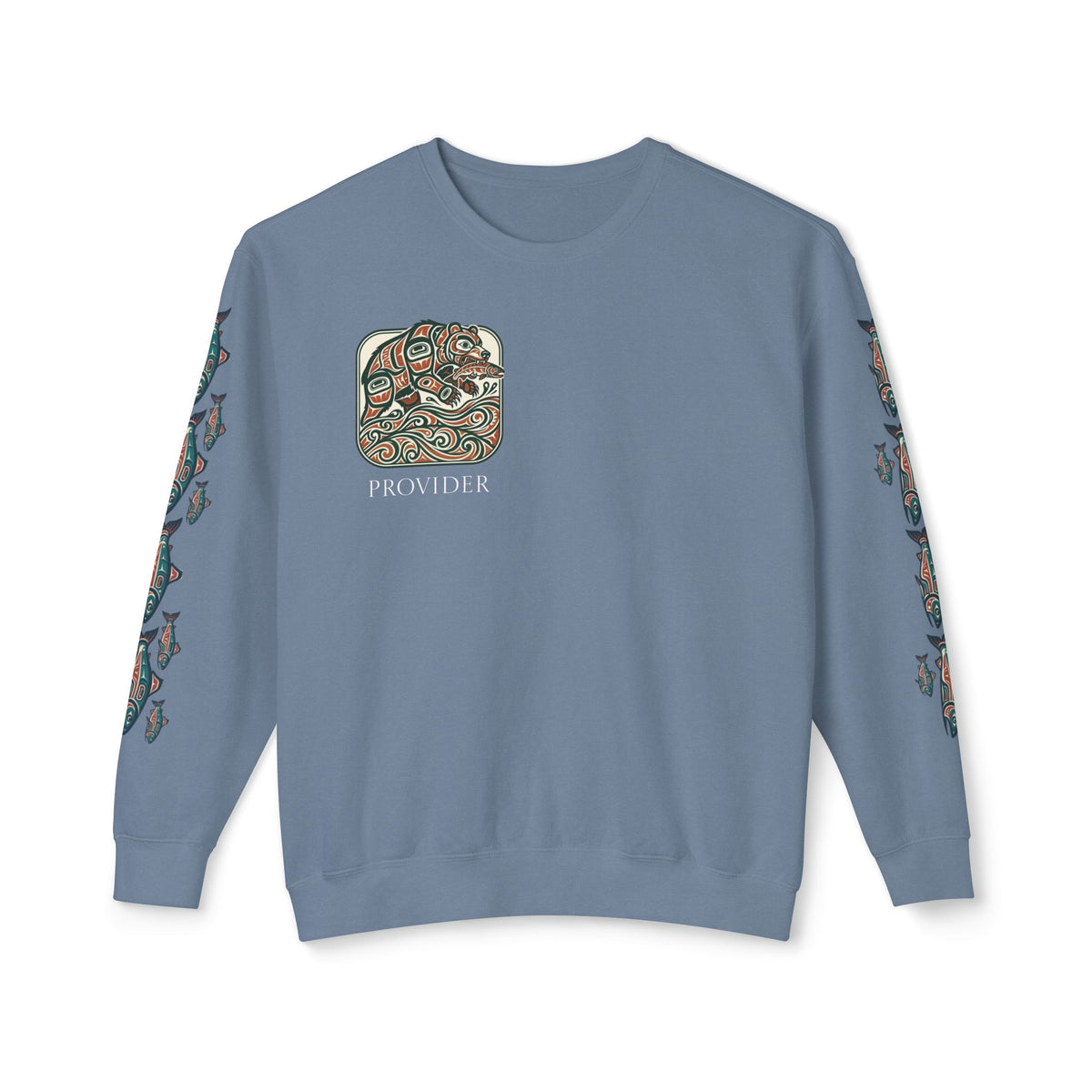 Provider Pullover Crewneck Sweatshirt — Tribal Salmon Sleeve Design
